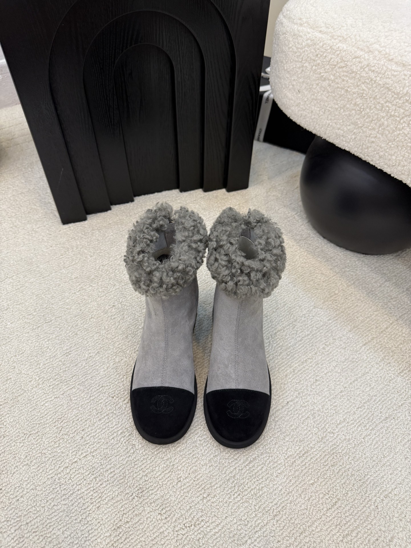 シャネル ショートブーツ ファー付き グレー ブラック 2色 カップソール 保温 レディース 🧣 - 画像 7