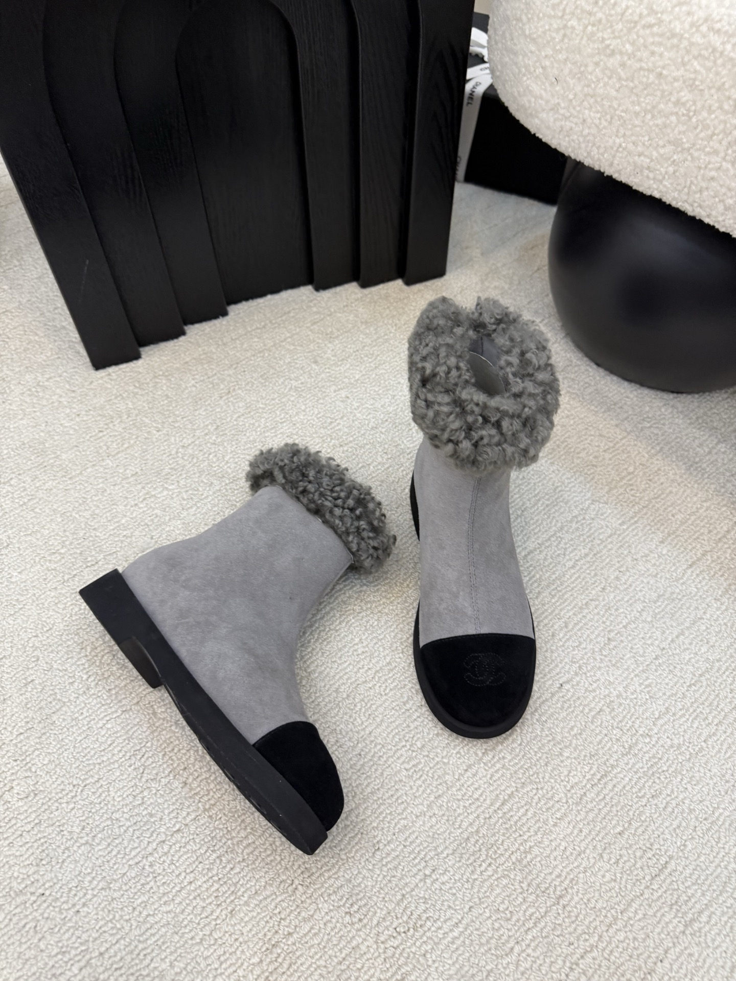 シャネル ショートブーツ ファー付き グレー ブラック 2色 カップソール 保温 レディース 🧣 - 画像 8
