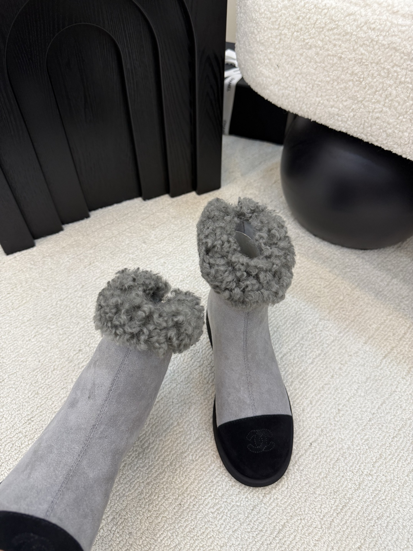 シャネル ショートブーツ ファー付き グレー ブラック 2色 カップソール 保温 レディース 🧣 - 画像 9