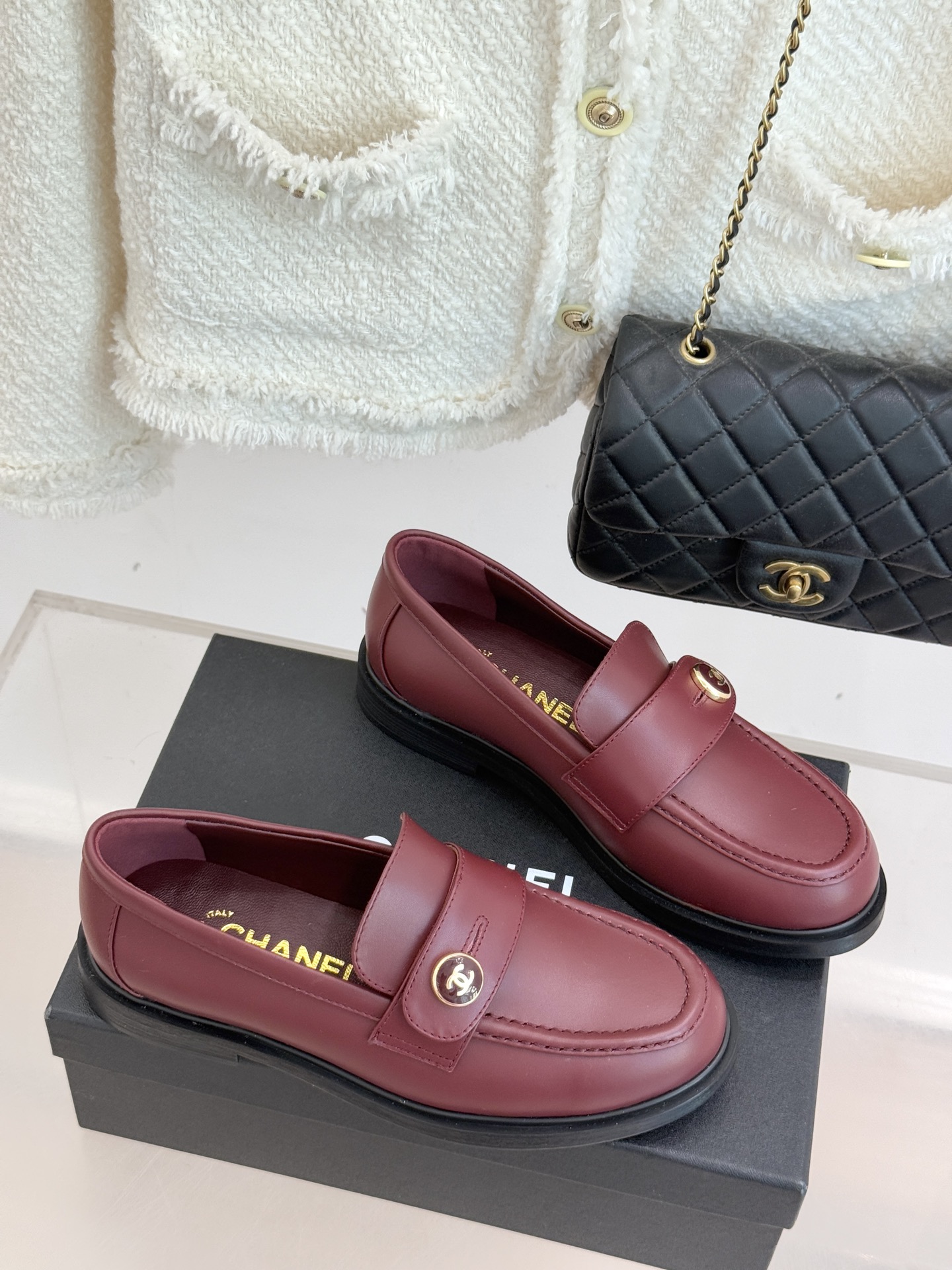 シャネル レディース ローファー 赤茶色 シャネル ロゴ 2色入 🍒 - 画像 3