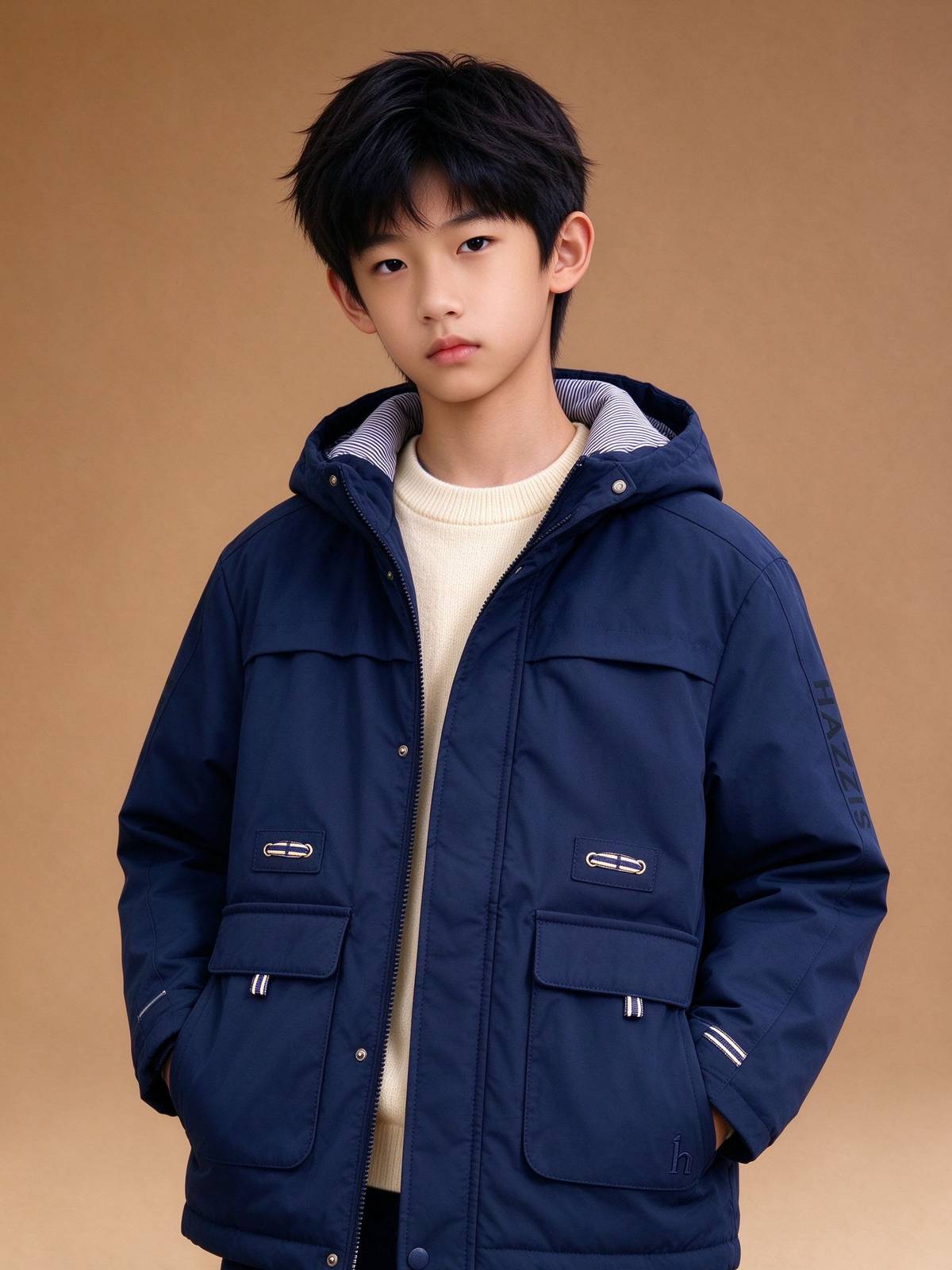男の子 キッズ ダウンコート 長袖 秋冬 無地 フードなし ゆったり 動きやすい 通園 通学 - 画像 4