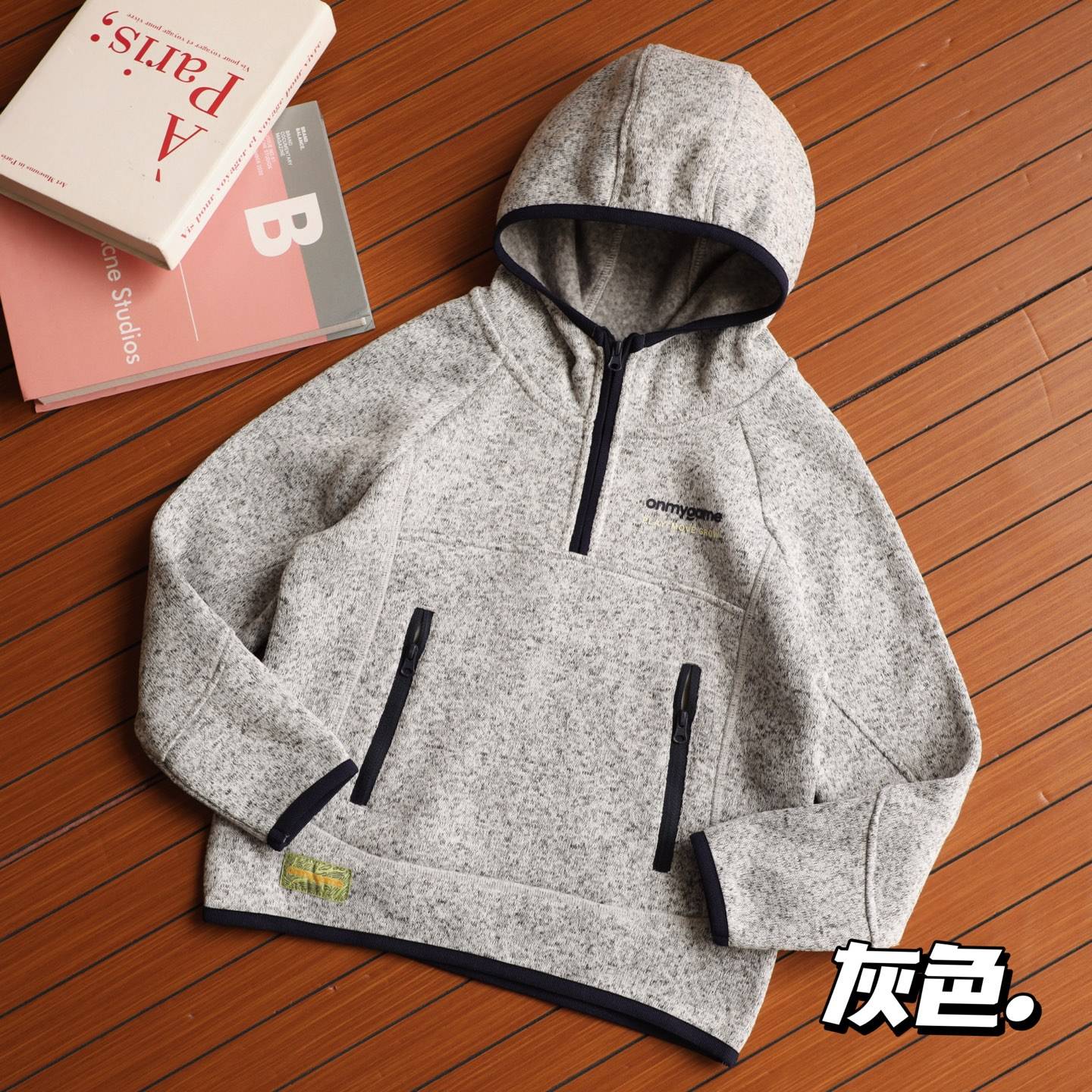キッズ ジュニア パーカー 冬 フリース 長袖 フード付き 通園 通学 女の子 男の子兼用 浅紫 緑 灰色 - 画像 6