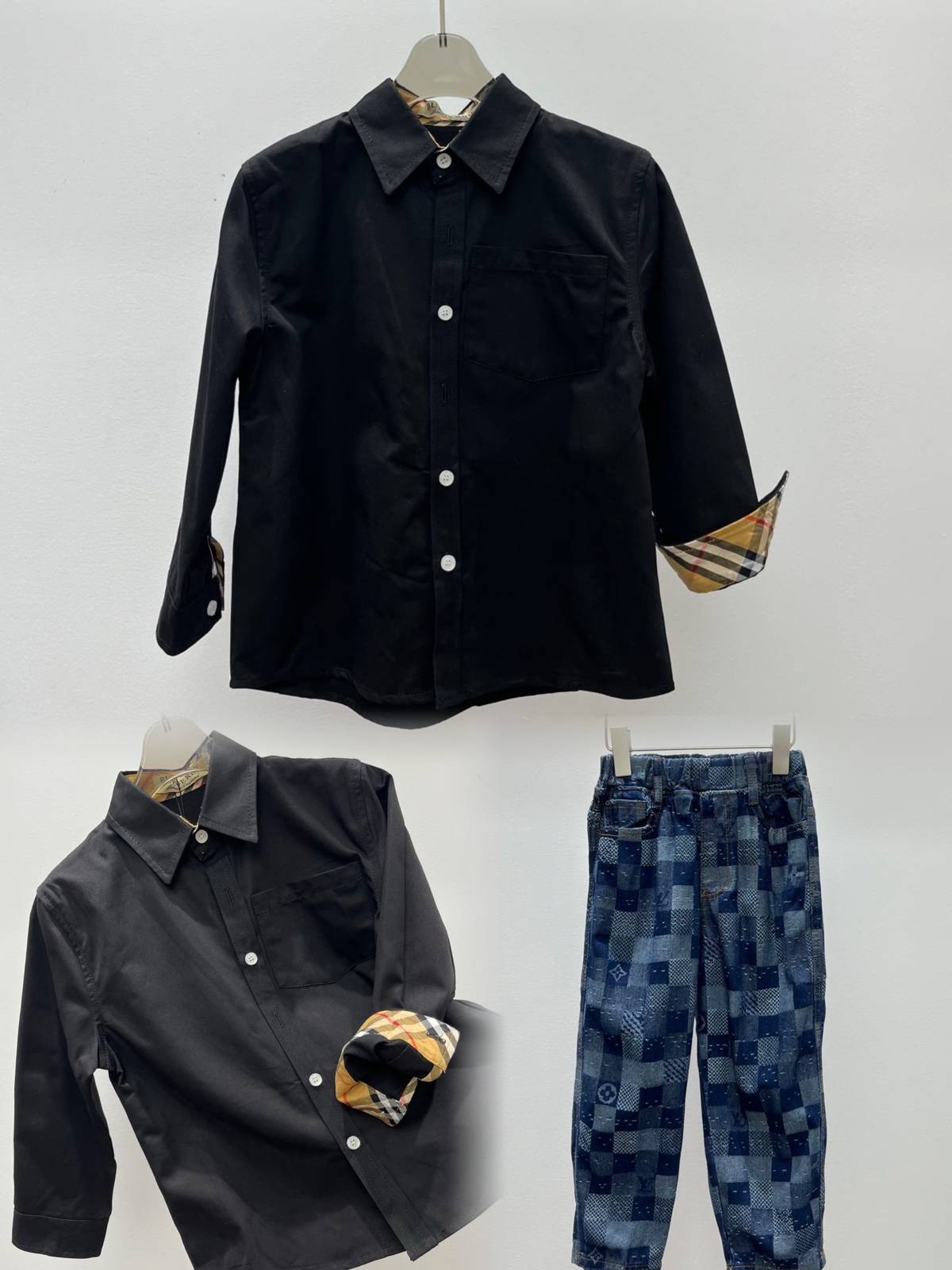 キッズ 男の子 ブラックシャツ デニムパンツ セットアップ 春夏 通園 通学 デイリー