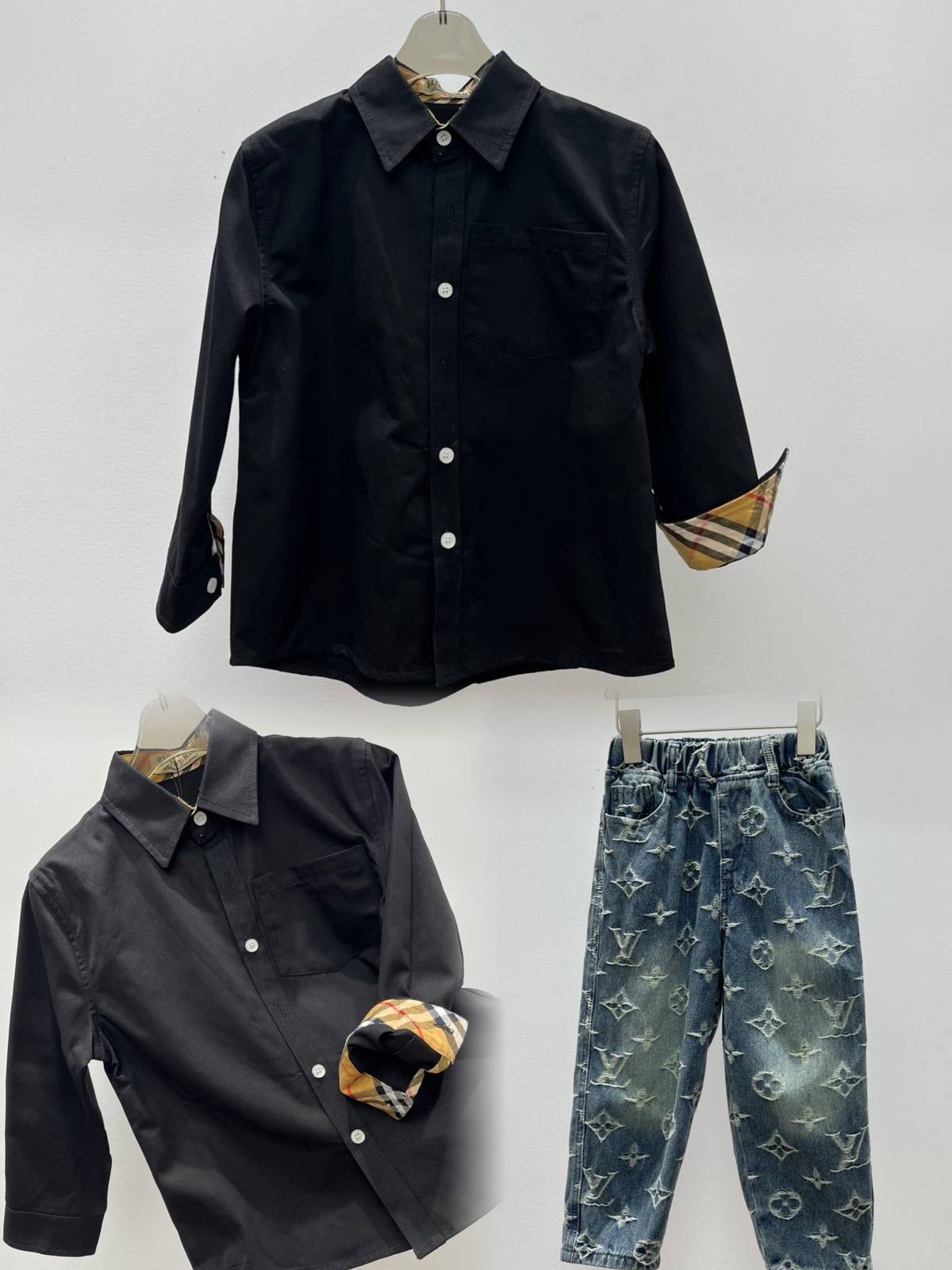 キッズ 男の子 ブラックシャツ デニムパンツ セットアップ 春夏 通園 通学 デイリー - 画像 2
