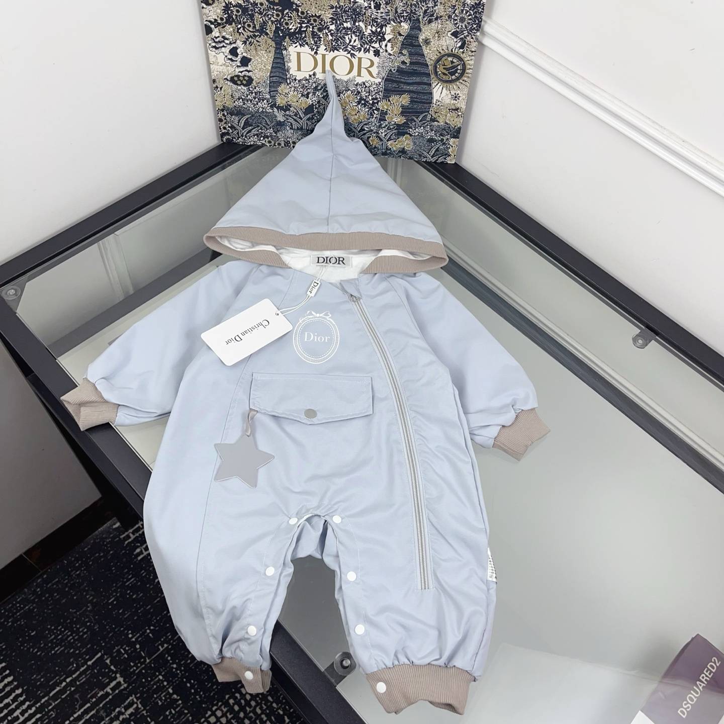 ベビー ロンパース 春夏 チュール フリル ドット ポケット付き 通園 お出かけ ブルー