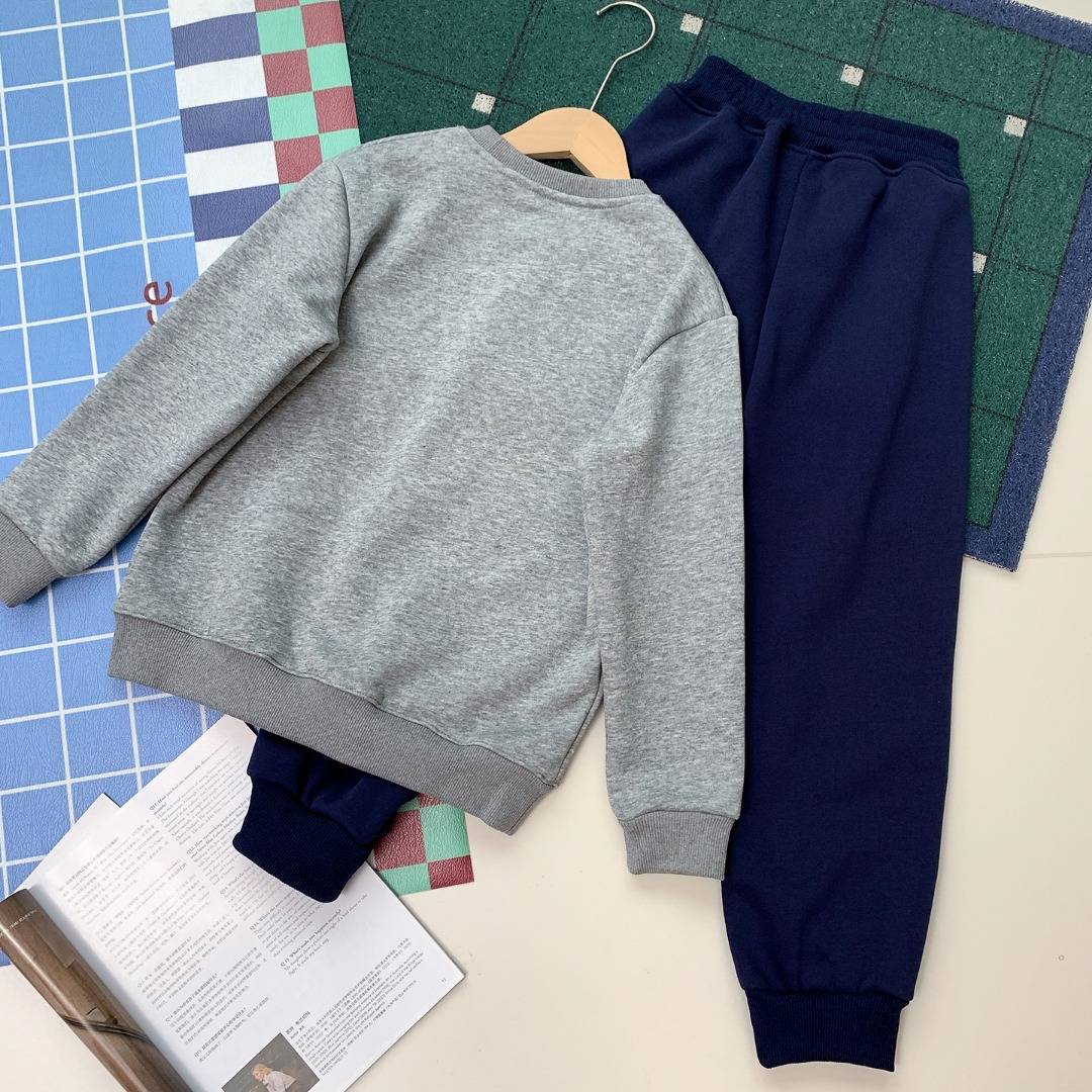 キッズ 男の子 女の子 秋冬 ロンT ジャージ パンツ セットアップ ニット 裏起毛 フリース ポケット付き ゆったり デイリー 通園 通学 ホワイト ブルー - 画像 9