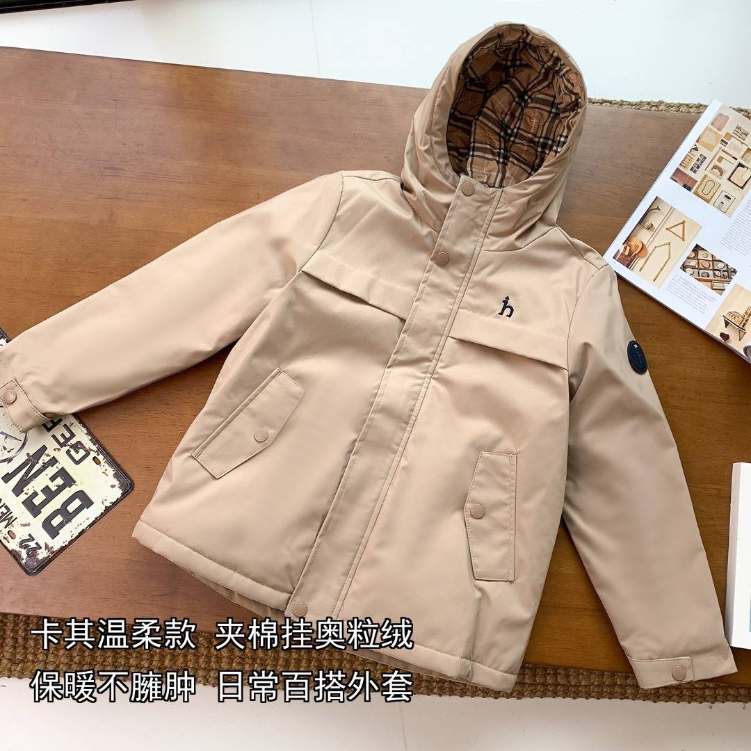 男の子 ジャケット 秋冬 フード付き 無地 ベージュ 通園 通学 ポケット付き