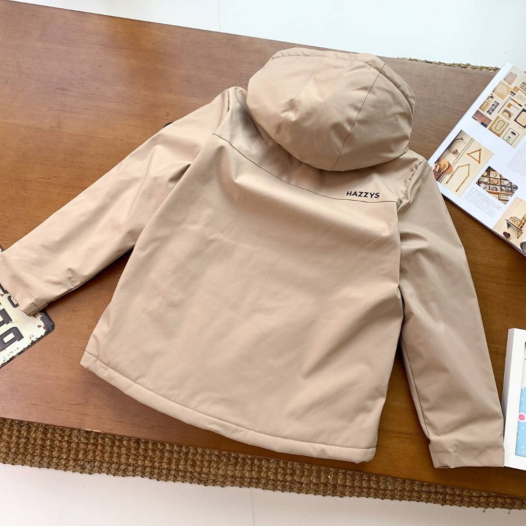 男の子 ジャケット 秋冬 フード付き 無地 ベージュ 通園 通学 ポケット付き - 画像 8