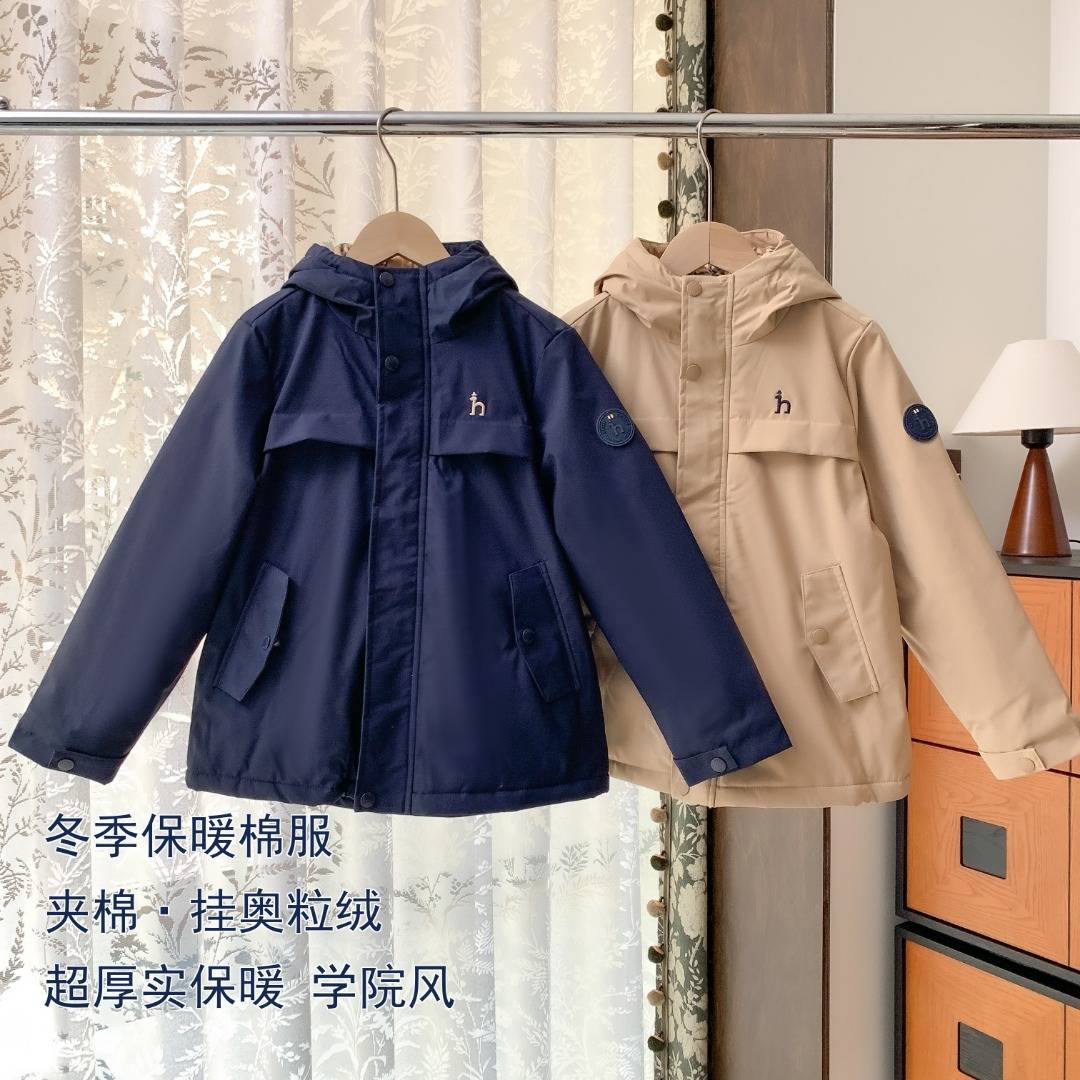 男の子 キッズ 秋冬 ロンパース ジャケット 裏起毛 長袖 フードなし 通園 通学 お出かけ デイリー ブルーカーキ