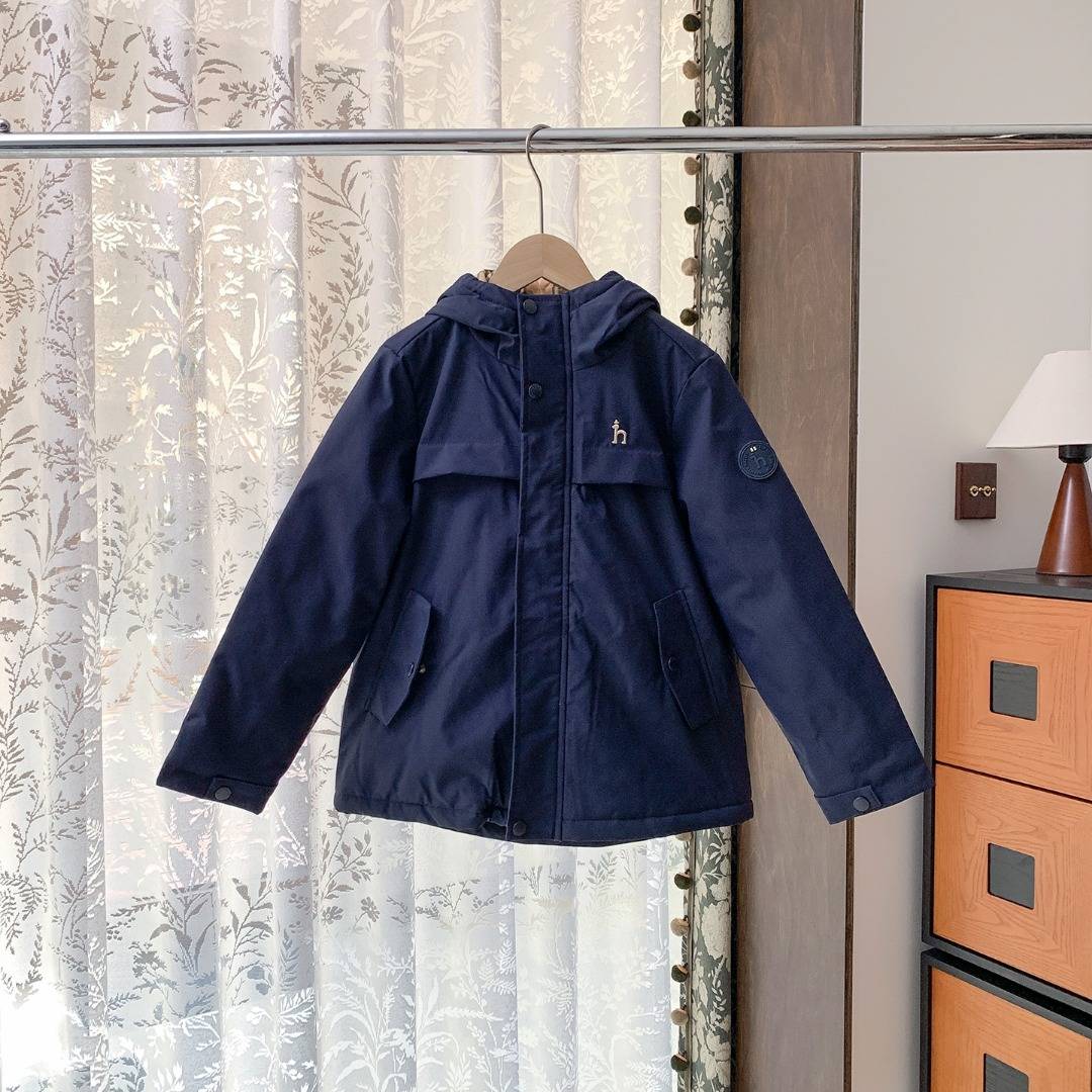 男の子 キッズ 秋冬 ロンパース ジャケット 裏起毛 長袖 フードなし 通園 通学 お出かけ デイリー ブルーカーキ - 画像 6