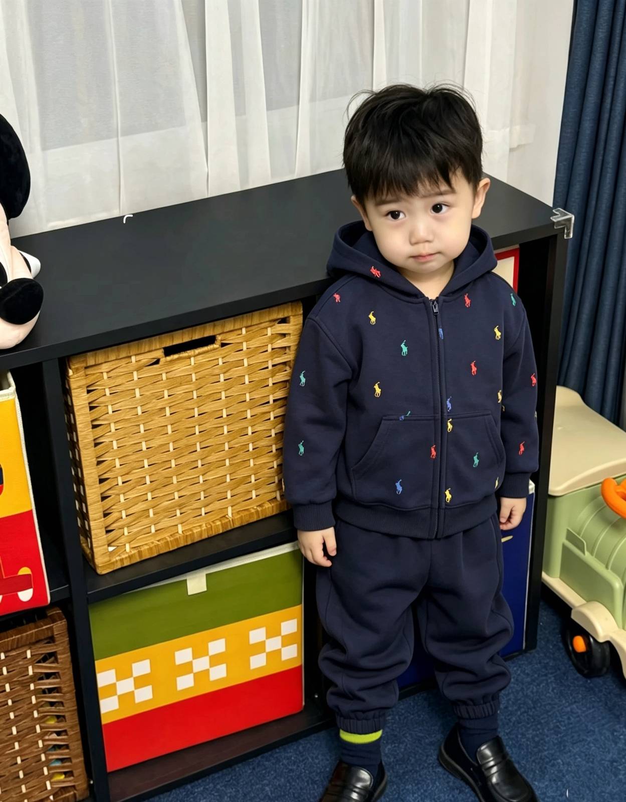 女の子 男の子 キッズ ロンパース 長袖 綿 ボーダー セットアップ 通園 通学 デイリー グレー ブルー - 画像 9