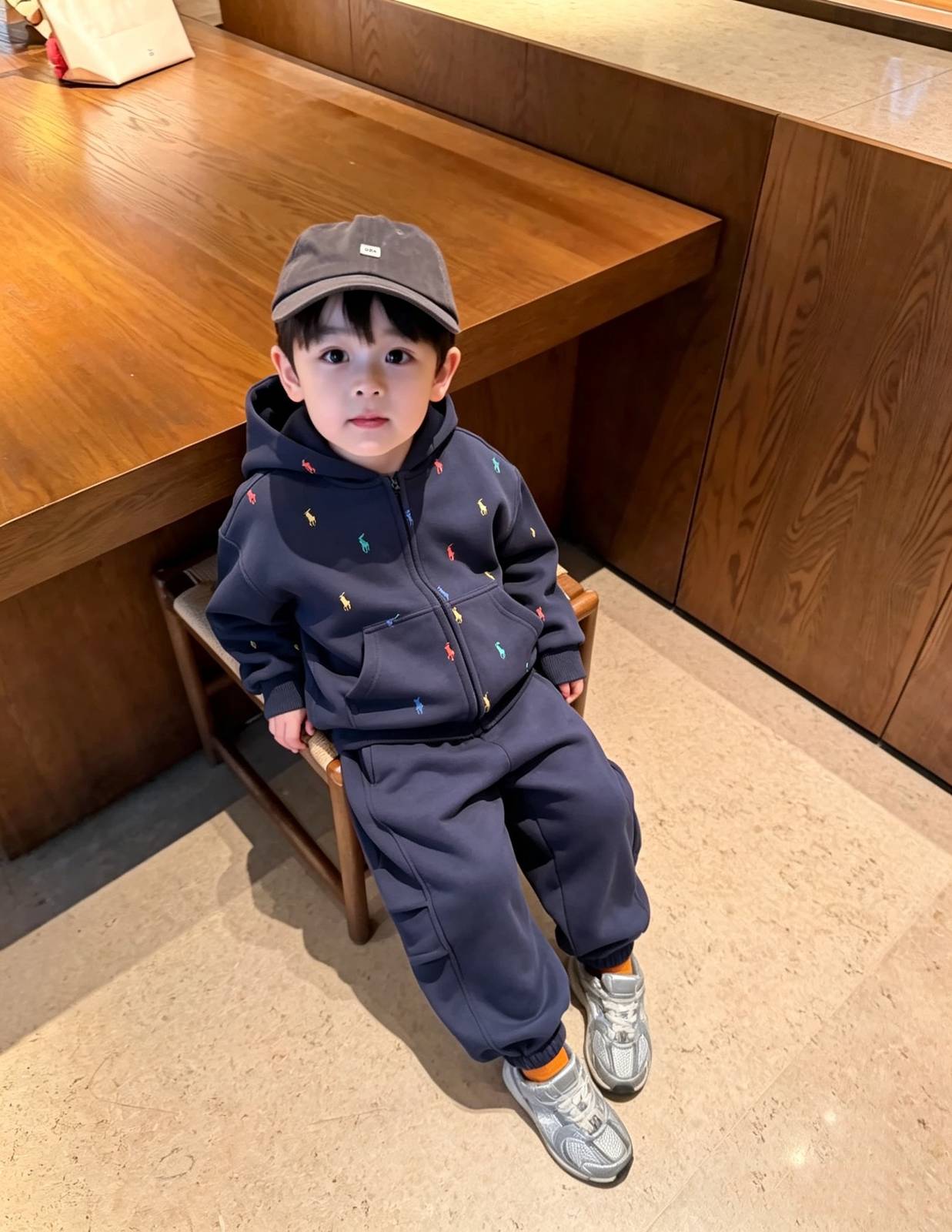 男の子 キッズ パーカー 長袖 フード付き デイリー 通園 通学 セットアップ ブルゾン ジャケット オーバーオール グレー ブルー ネイビー - 画像 4