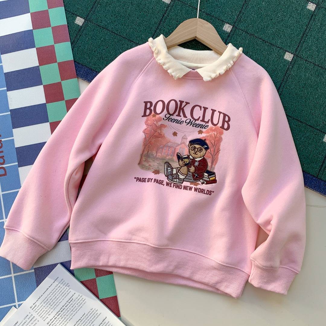 女の子 キッズ ロンT 秋冬 綿 ピンク ボーダー フリル 長袖 デイリー 通園