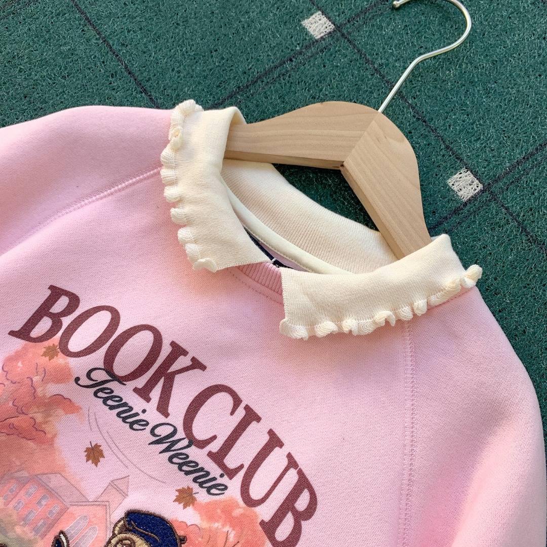 女の子 キッズ ロンT 秋冬 綿 ピンク ボーダー フリル 長袖 デイリー 通園 - 画像 2