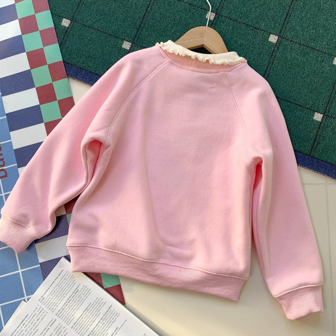 女の子 キッズ ロンT 秋冬 綿 ピンク ボーダー フリル 長袖 デイリー 通園 - 画像 6