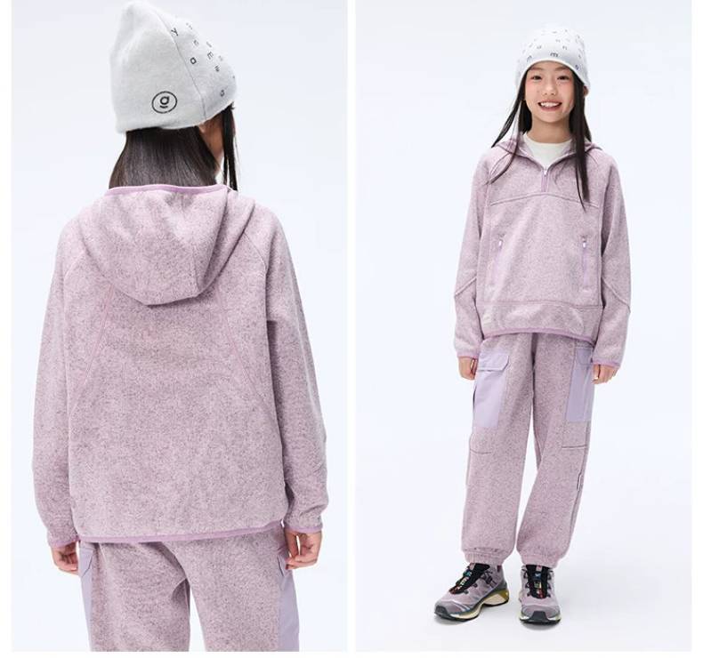キッズ パーカー パンツ セットアップ 秋冬 ニット 裏起毛 フードなし ユニセックス ホワイト ピンク ブラック ネイビー - 画像 2