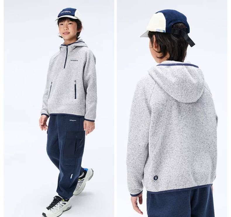 キッズ パーカー パンツ セットアップ 秋冬 ニット 裏起毛 フードなし ユニセックス ホワイト ピンク ブラック ネイビー - 画像 4