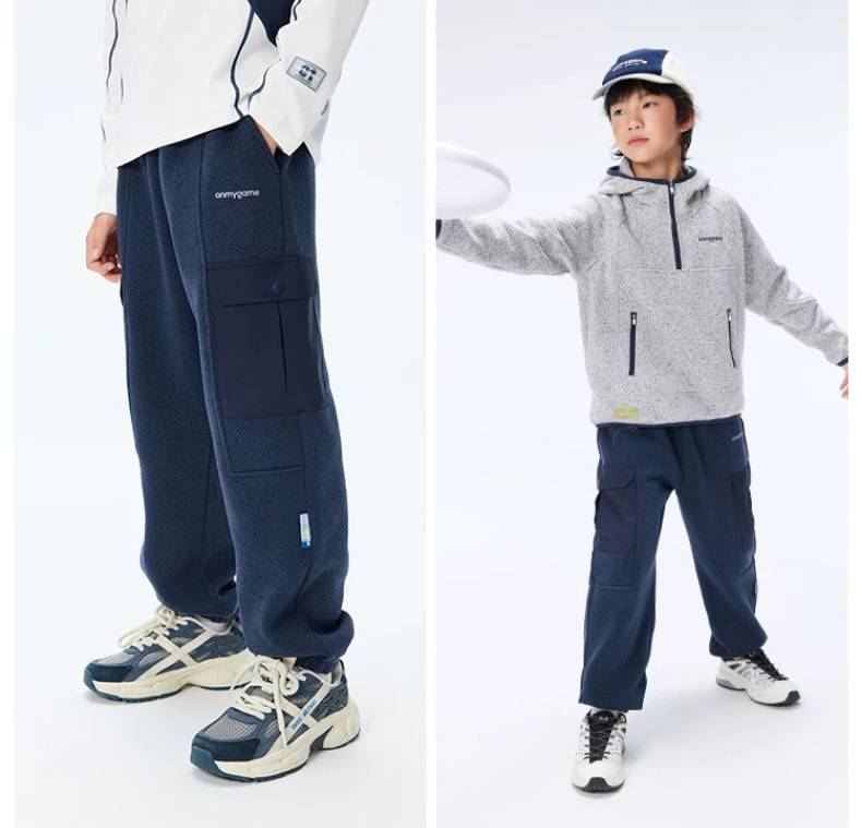 キッズ パーカー パンツ セットアップ 秋冬 ニット 裏起毛 フードなし ユニセックス ホワイト ピンク ブラック ネイビー - 画像 5