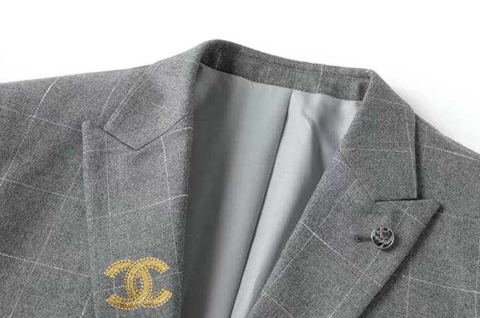CHANEL シャネル セットアップ テーラードジャケット シングル 2B グレンチェック メンズ グレー - 画像 3