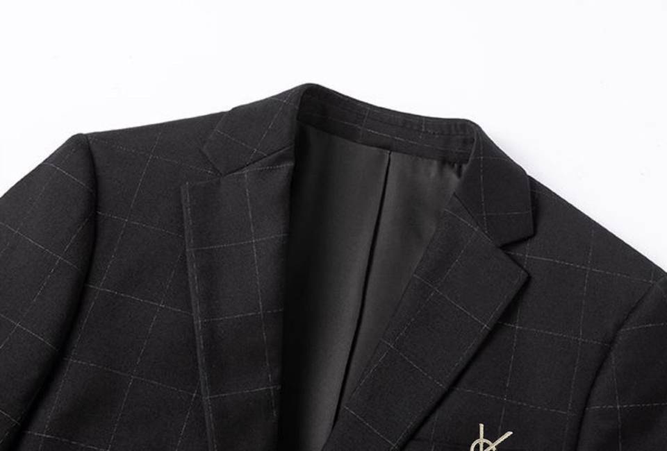 Saint Laurent セットアップ テーラードジャケット シングル 2B ウール混 チェック柄 メンズ ブラック ネイビー - 画像 5