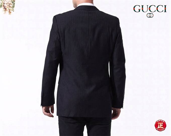 GUCCI グッチ テーラードジャケット セットアップ シングル 2B 金ボタン ピンストライプ ウール混 メンズ ブラック - 画像 2