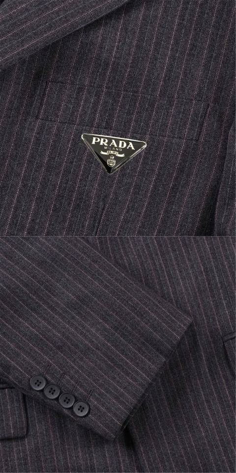 PRADA プラダ テーラードジャケット オーバーサイズ ビッグシルエット ピンストライプ 2B メンズ グレー - 画像 6