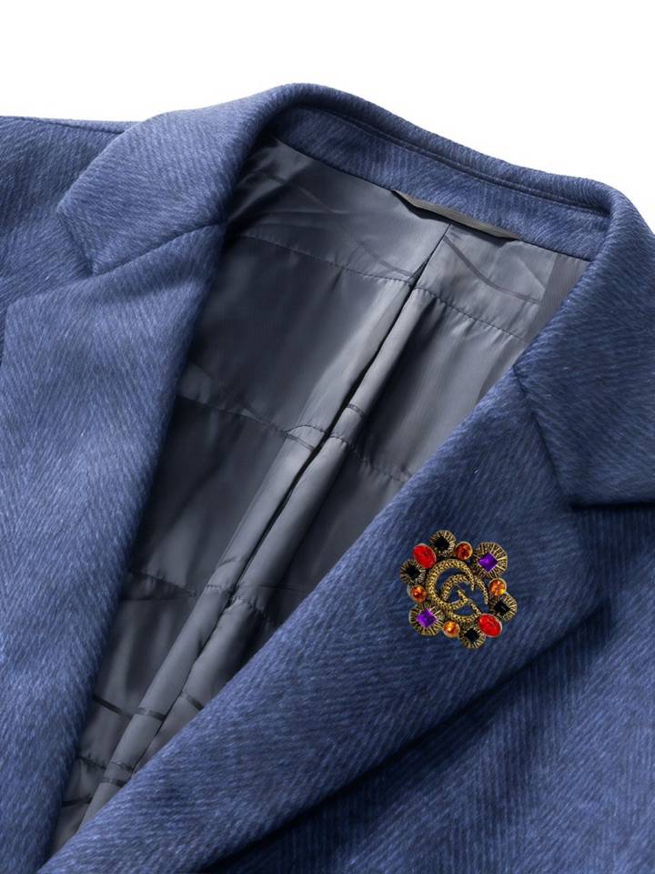 GUCCI グッチ テーラードジャケット セットアップ ビッグシルエット シングル 2B 金ボタン メタルボタン ブルー メンズ - 画像 3