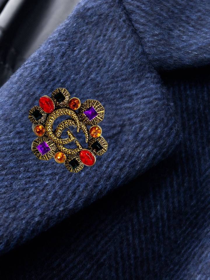 GUCCI グッチ テーラードジャケット セットアップ ビッグシルエット シングル 2B 金ボタン メタルボタン ブルー メンズ - 画像 4