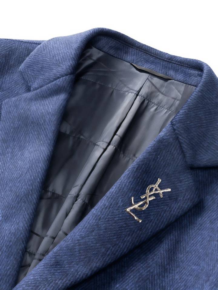 YSL エスエスエル テーラードジャケット ビッグシルエット シングル 2B ウール混 メンズ ネイビー - 画像 3