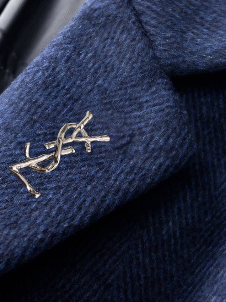 YSL エスエスエル テーラードジャケット ビッグシルエット シングル 2B ウール混 メンズ ネイビー - 画像 4