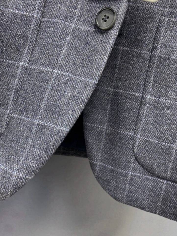 Yves Saint Laurent イヴ サンローラン テーラードジャケット セットアップ ビッグシルエット シングル 3B チェック柄 メンズ グレー - 画像 6