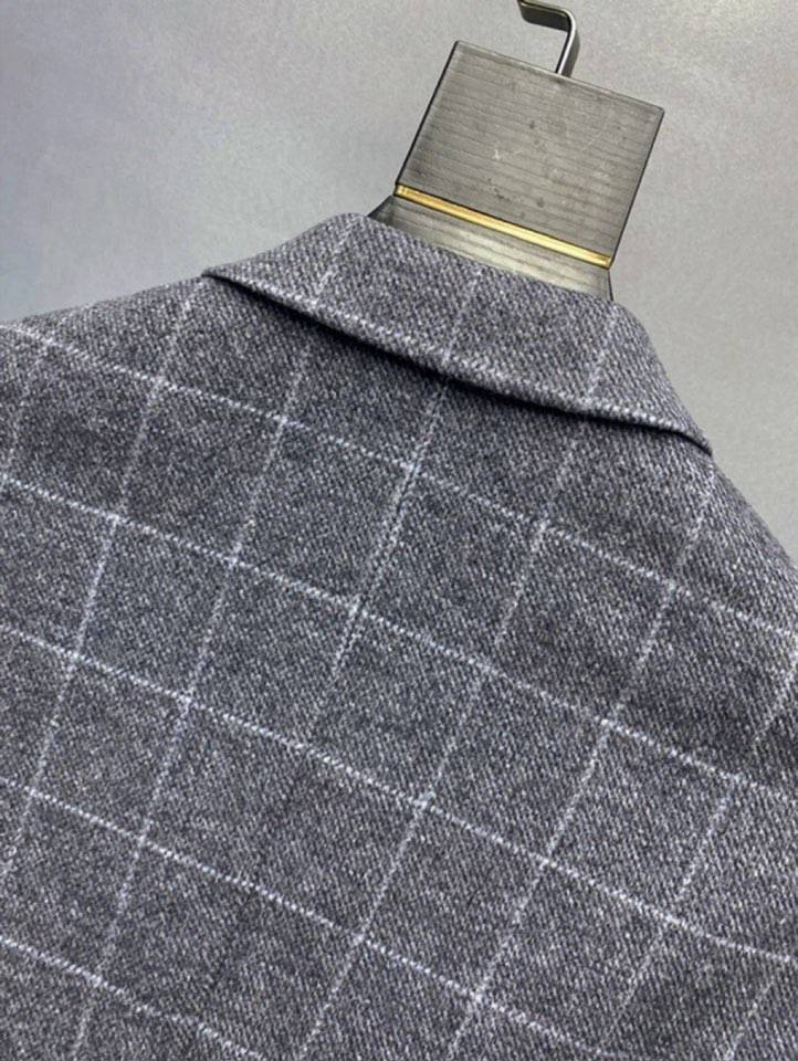 Yves Saint Laurent イヴ サンローラン テーラードジャケット セットアップ ビッグシルエット シングル 3B チェック柄 メンズ グレー - 画像 7
