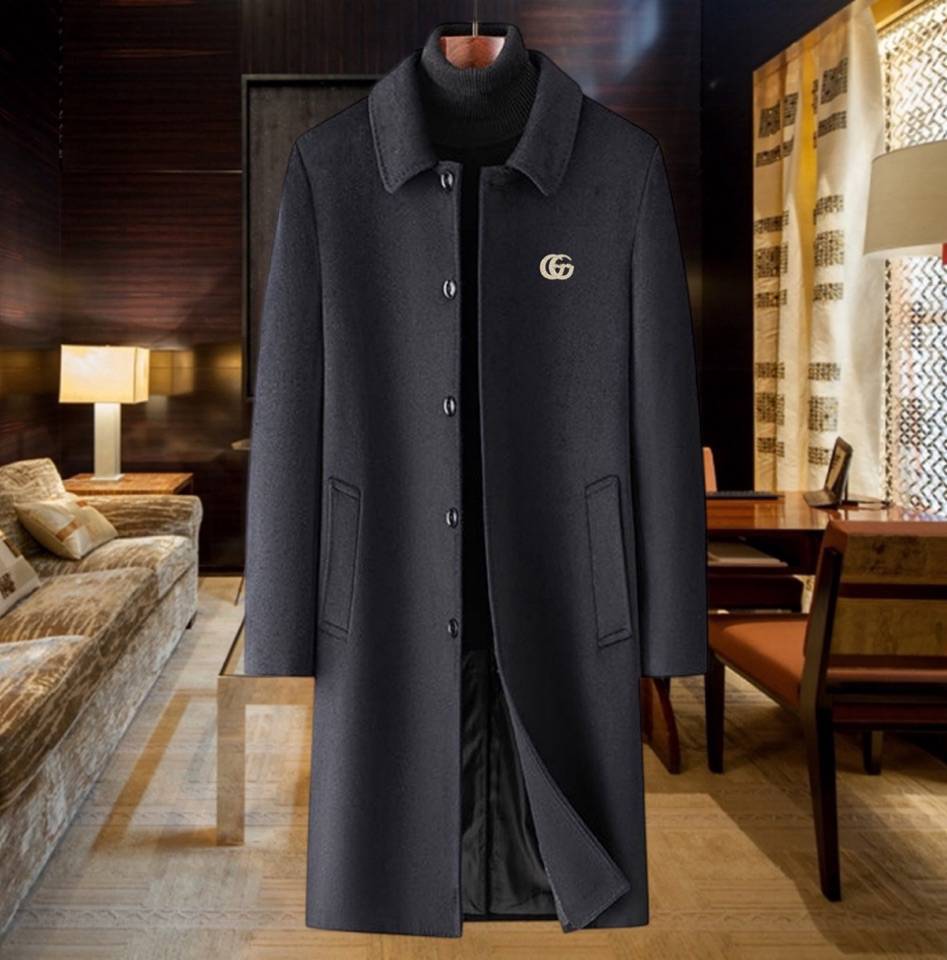 GUCCI グッチ テーラードコート オーバーサイズ シングル 3B メタルボタン ウール混 チャコールグレー メンズ