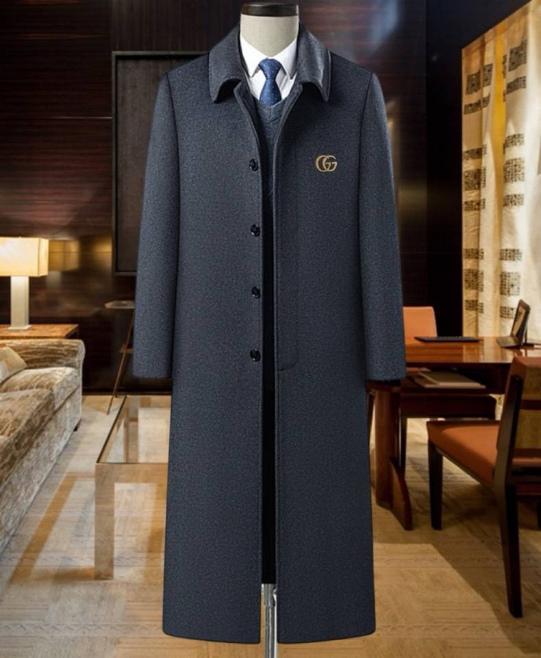 GUCCI グッチ テーラードコート オーバーサイズ ビッグシルエット ダブルブレスト ウール混 メンズ ブラック