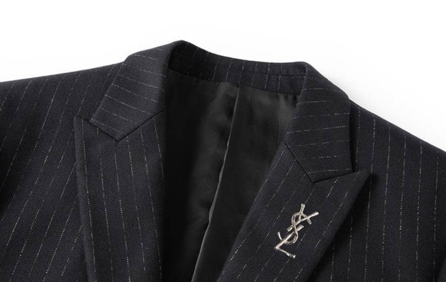 YSL ヤングサンルイ セットアップ テーラードジャケット シングル 2B ピンストライプ ウール混 メンズ ブラック - 画像 3