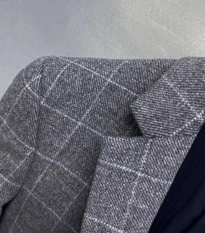 Louis1165333220 テーラードジャケット セットアップ ビッグシルエット シングル 2B チェック柄 グレー メンズ - 画像 4