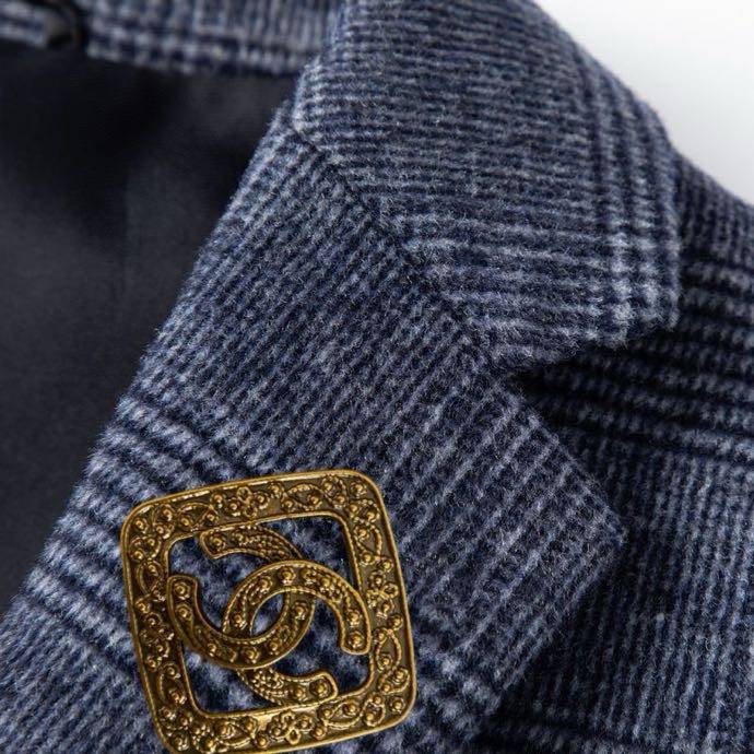 CHANEL シャネル テーラードジャケット セットアップ ビッグシルエット ノッチドラペル グレンチェック ウール混 メンズ - 画像 4