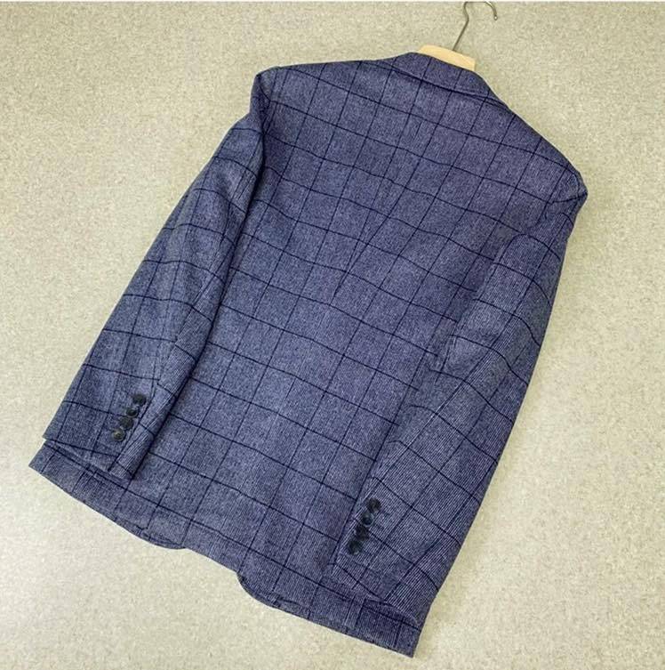 プラダ PRADA テーラードジャケット シングル 2B グレンチェック ウール メンズ ブルー - 画像 2