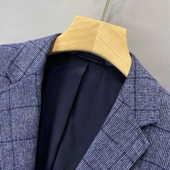 プラダ PRADA テーラードジャケット シングル 2B グレンチェック ウール メンズ ブルー - 画像 3
