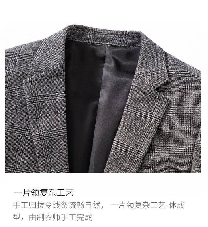 ブランド不明 セットアップ テーラードジャケット ブレザー グレンチェック 3B 金ボタン メンズ チャコールグレー - 画像 3