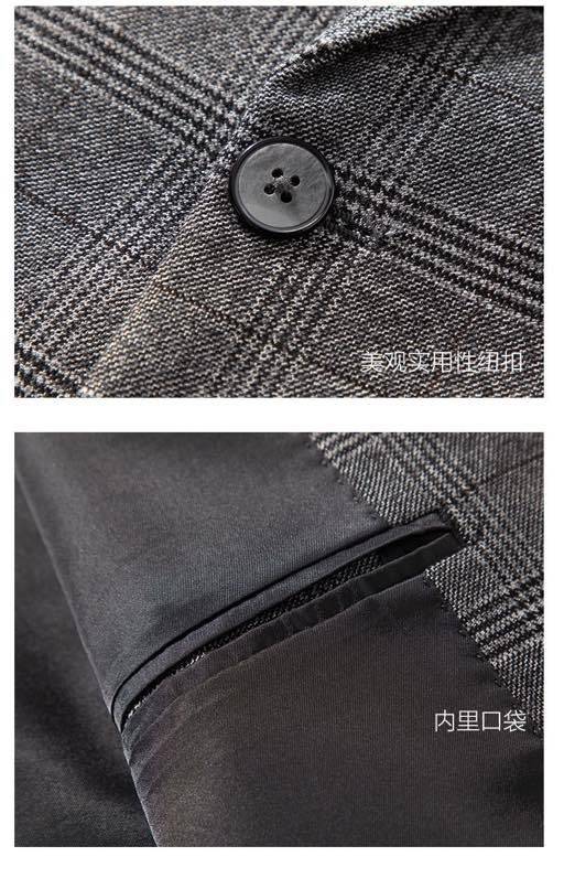 ブランド不明 セットアップ テーラードジャケット ブレザー グレンチェック 3B 金ボタン メンズ チャコールグレー - 画像 7