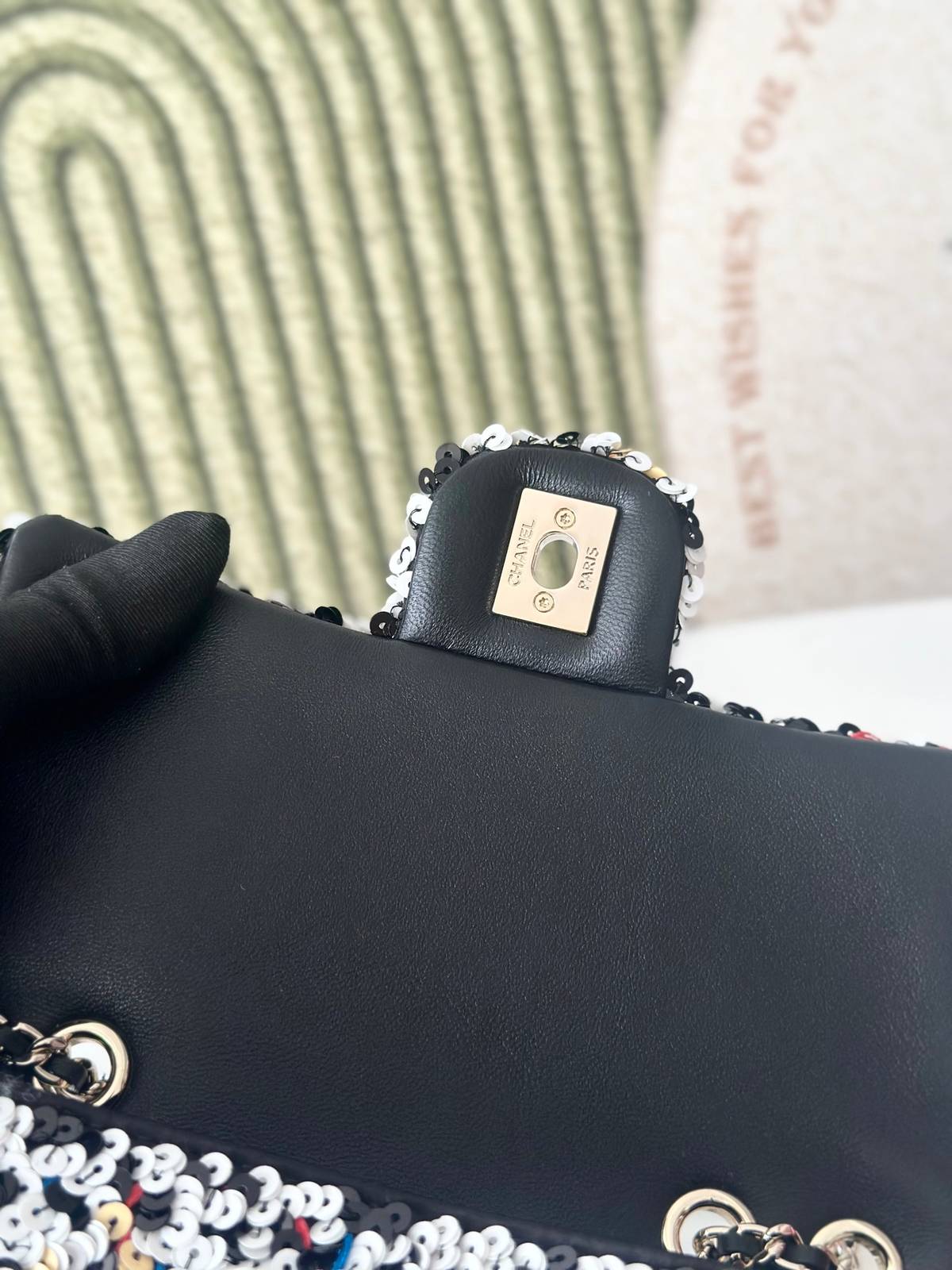 シャネル CHANEL マトラッセ ラムスキン チェーンショルダーバッグ ブラック ホワイト ピンク マルチカラー ゴー - 画像 4