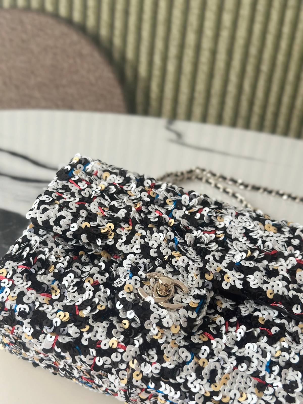 シャネル CHANEL マトラッセ ラムスキン チェーンショルダーバッグ ブラック ホワイト ピンク マルチカラー ゴー - 画像 5