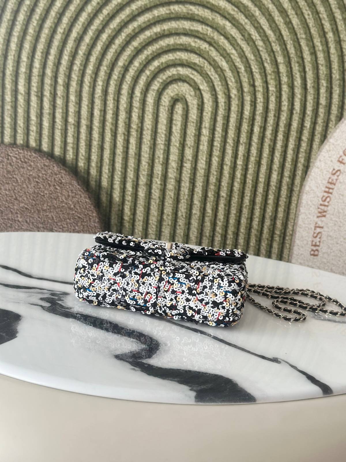 シャネル CHANEL マトラッセ ラムスキン チェーンショルダーバッグ ブラック ホワイト ピンク マルチカラー ゴー - 画像 6