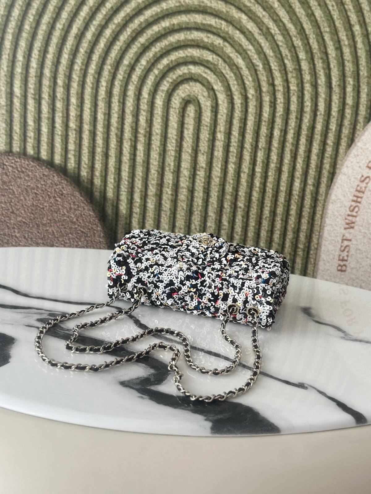 シャネル CHANEL マトラッセ ラムスキン チェーンショルダーバッグ ブラック ホワイト ピンク マルチカラー ゴー - 画像 7