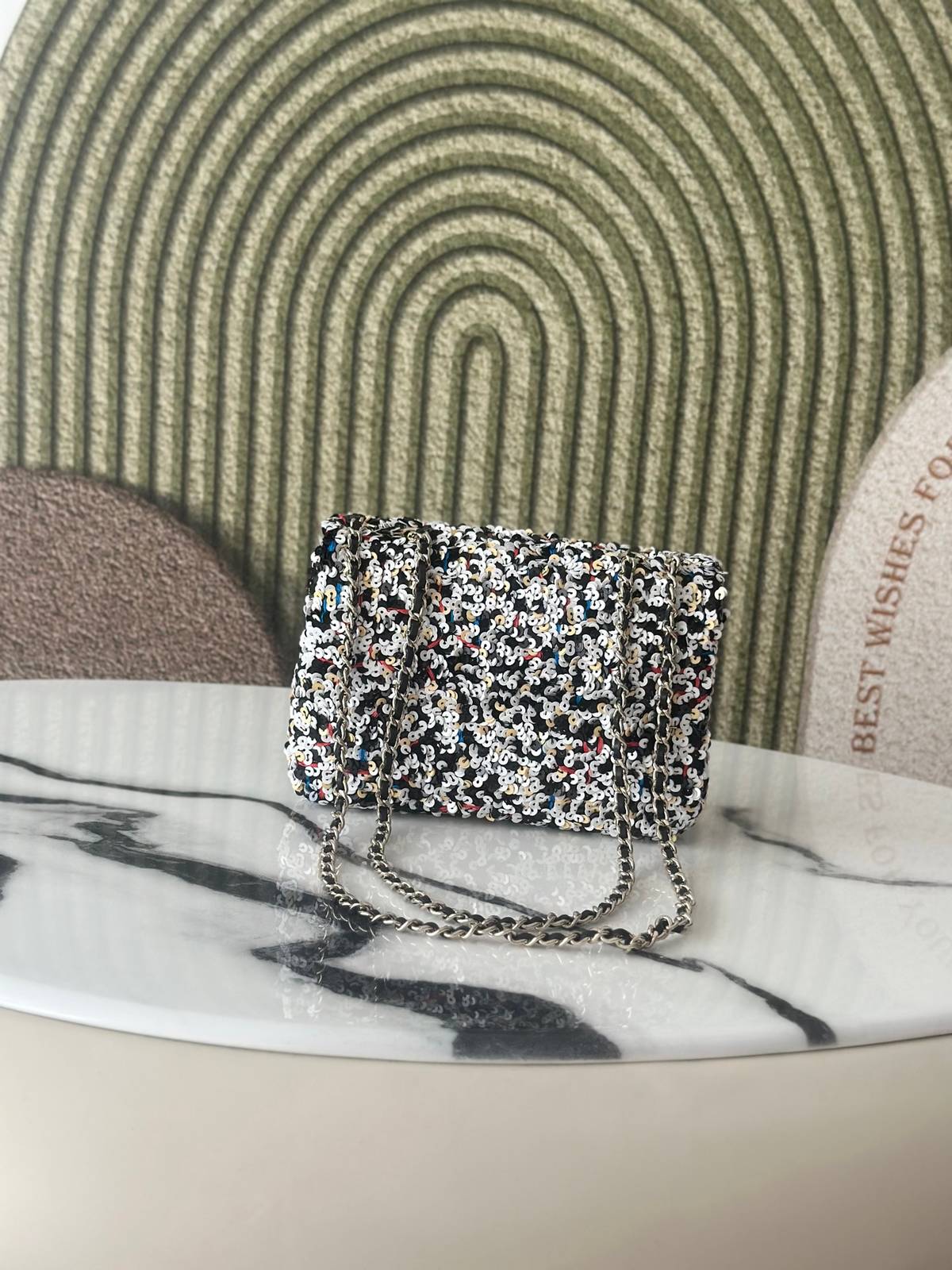 シャネル CHANEL マトラッセ ラムスキン チェーンショルダーバッグ ブラック ホワイト ピンク マルチカラー ゴー - 画像 8