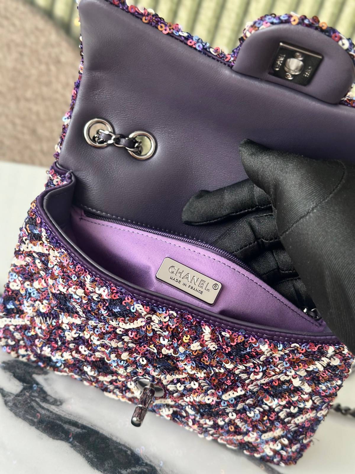 シャネル CHANEL マトラッセ ラムスキン チェーンショルダーバッグ ブラック ホワイト ピンク マルチカラー ゴー - 画像 11
