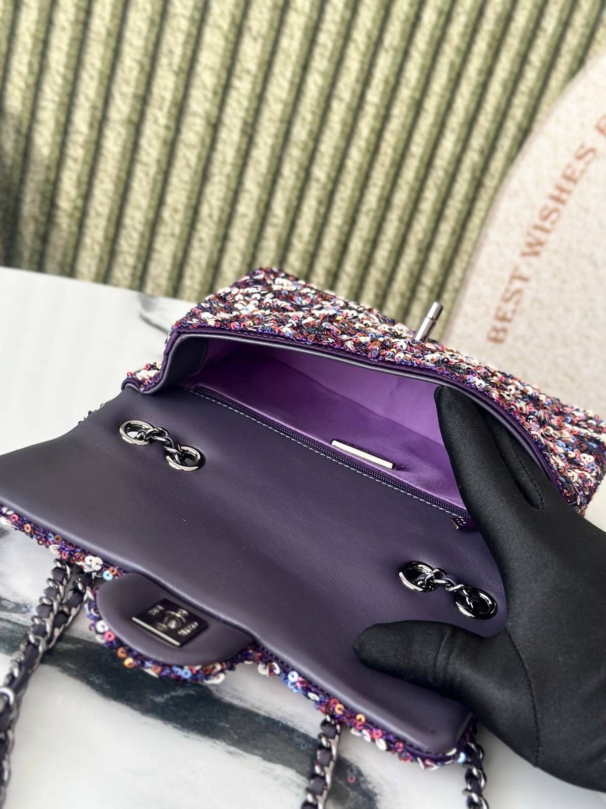 シャネル CHANEL マトラッセ ラムスキン チェーンショルダーバッグ ブラック ホワイト ピンク マルチカラー ゴー - 画像 12