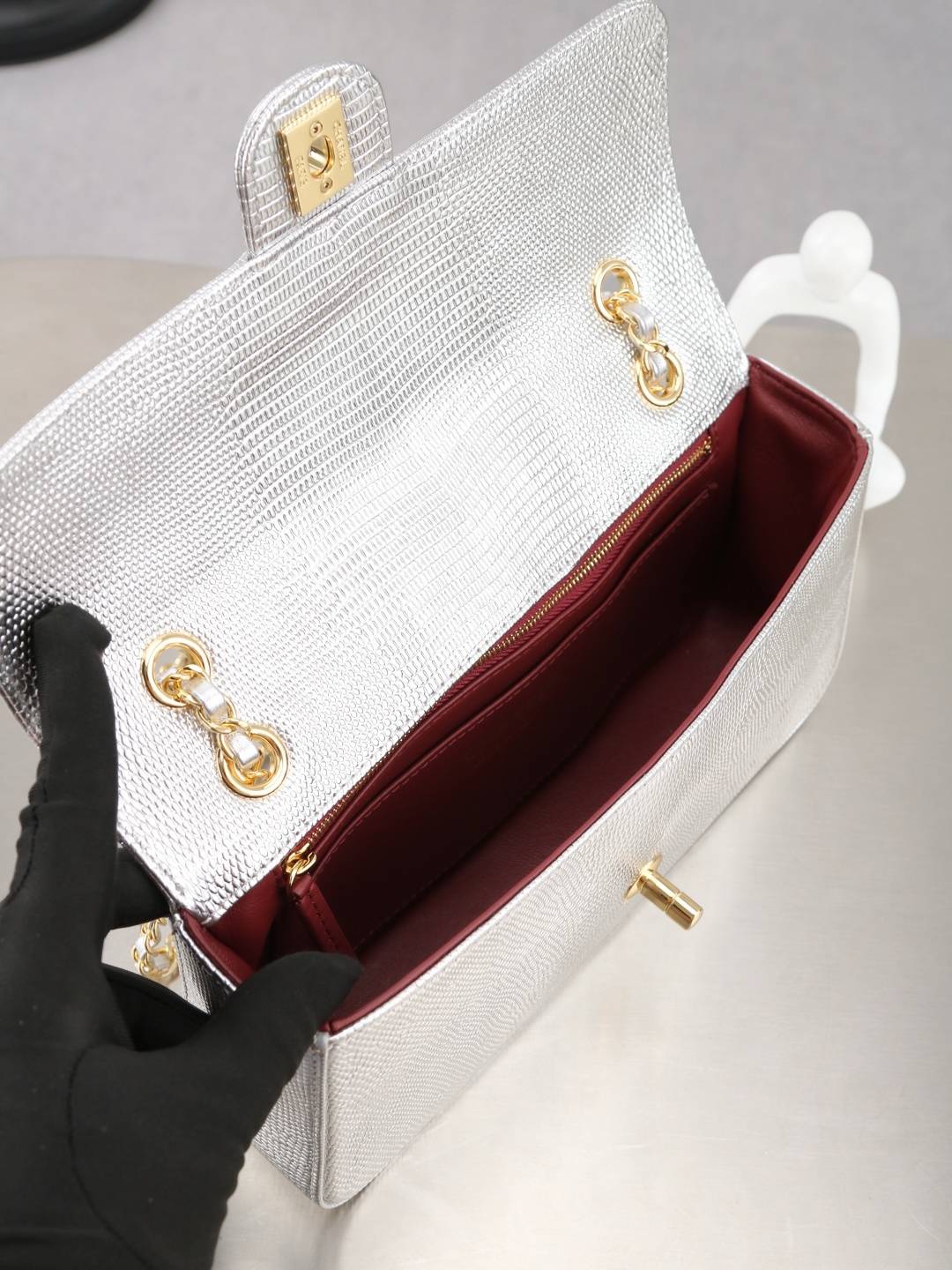 シャネル 6568 キャビアスキン フラップバッグ ゴールド金具 シャンパンゴールド ターンロック レザー編み込みチェー - 画像 10
