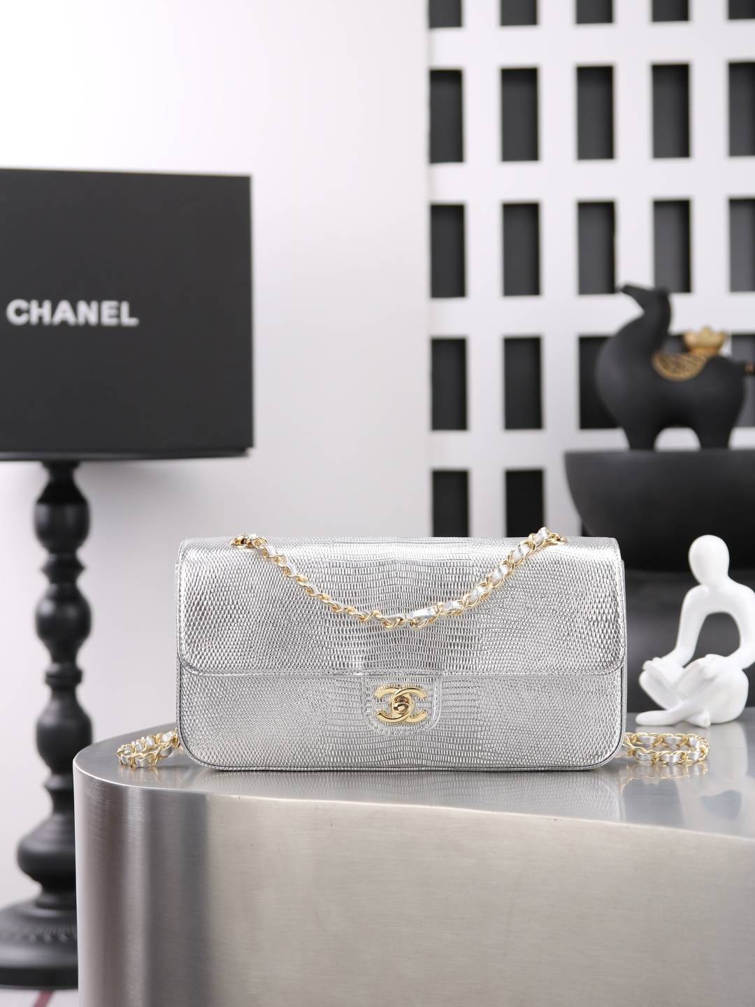 シャネル 6568 キャビアスキン フラップバッグ ゴールド金具 シャンパンゴールド ターンロック レザー編み込みチェー - 画像 18